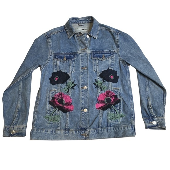 Topshop Jackets & Blazers - Embroidered Denim Jean Jacket US Size 4‎ Floral Boho
